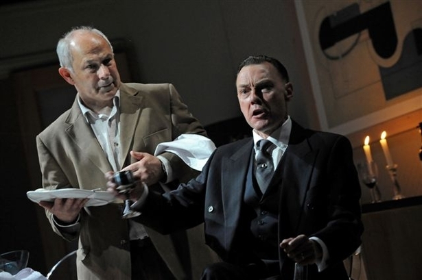 Nicholas Woodeson and Paul Brightwell. OP and Watford Palace Theatre Production of Von Ribbentrop's Watch.  Photo credit: Robert DAY. Courtesy of OP.
