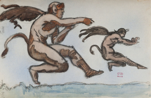 Maxime Dethomas, maquette de costume de faunes dans Sylvia (ballet de Léo Staats), 1919 © OnP/ Julien Benhamou Maxime Dethomas, maquette de costume de faunes dans Sylvia (ballet de Léo Staats), 1919 © OnP/ Julien Benhamou