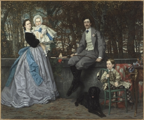 James Tissot (dit), Jacques Joseph (1836 – 1905) Portrait du marquis et de la marquise de Miramon et de leurs enfants, 1865  Huile sur toile, 177 x 217 cm  Paris, Musée d’Orsay  © RMN (Musée d’Orsay) / Hervé Lewandowski