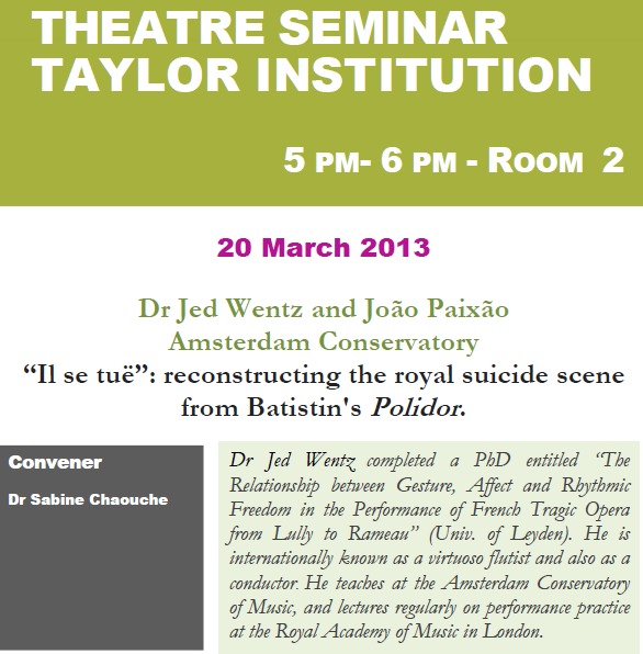 Theatre Seminar, Taylor Institution, Oxford, 20th March