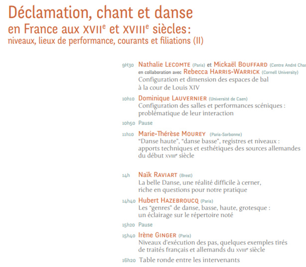 Séminaire de Recherche : Déclamation, chant et danse en France aux XVIIe  et XVIIIe  siècles : niveaux, lieux de performance, courants et filiations, J.-N. Laurenti et B. Louvat (dir.)