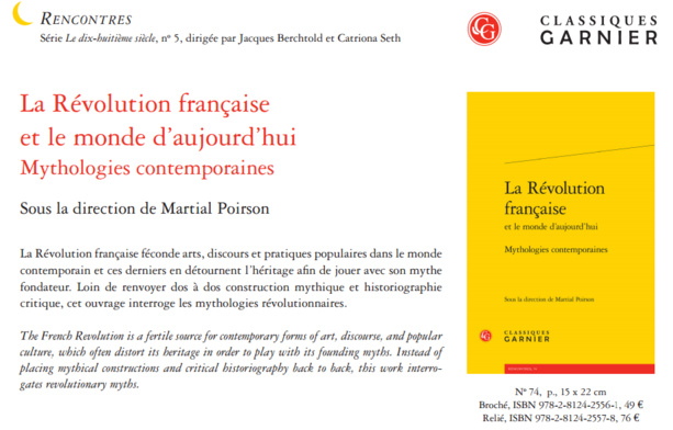 Publication : La Révolution française  et le monde d’aujourd’hui Mythologies contemporaines, Martial Poirson (dir.)