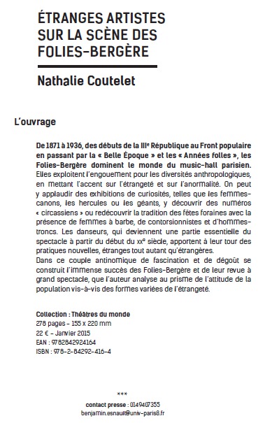 Publication: Etranges artistes sur la scène des Folies-Bergère par Nathalie Coutelet Publication: Etranges artistes sur la scène des Folies-Bergère par Nathalie Coutelet