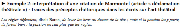 Marmontel, « article déclamation », Encyclopédie, 1753 ; (in) Ecrits sur l’art théâtral (1753-1801), Spectateurs, I., p. 684 (pagination originale entre crochets). Marmontel, « article déclamation », Encyclopédie, 1753 ; (in) Ecrits sur l’art théâtral (1753-1801), Spectateurs, I., p. 684 (pagination originale entre crochets).