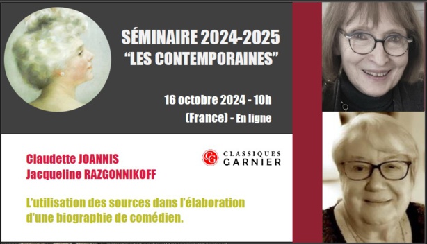 Séminaire "Les Contemporaines" - 16 octobre - Claudette Joannis et Jacqueline Razgonnikof Séminaire "Les Contemporaines" - 16 octobre - Claudette Joannis et Jacqueline Razgonnikof