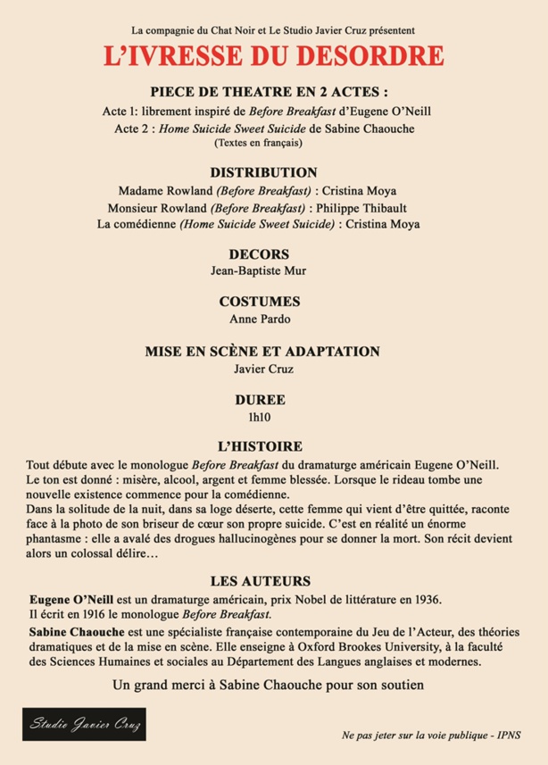 Spectacle: L'Ivresse du désordre. Mise en scène Javier Cruz.  Spectacle: L'Ivresse du désordre. Mise en scène Javier Cruz.