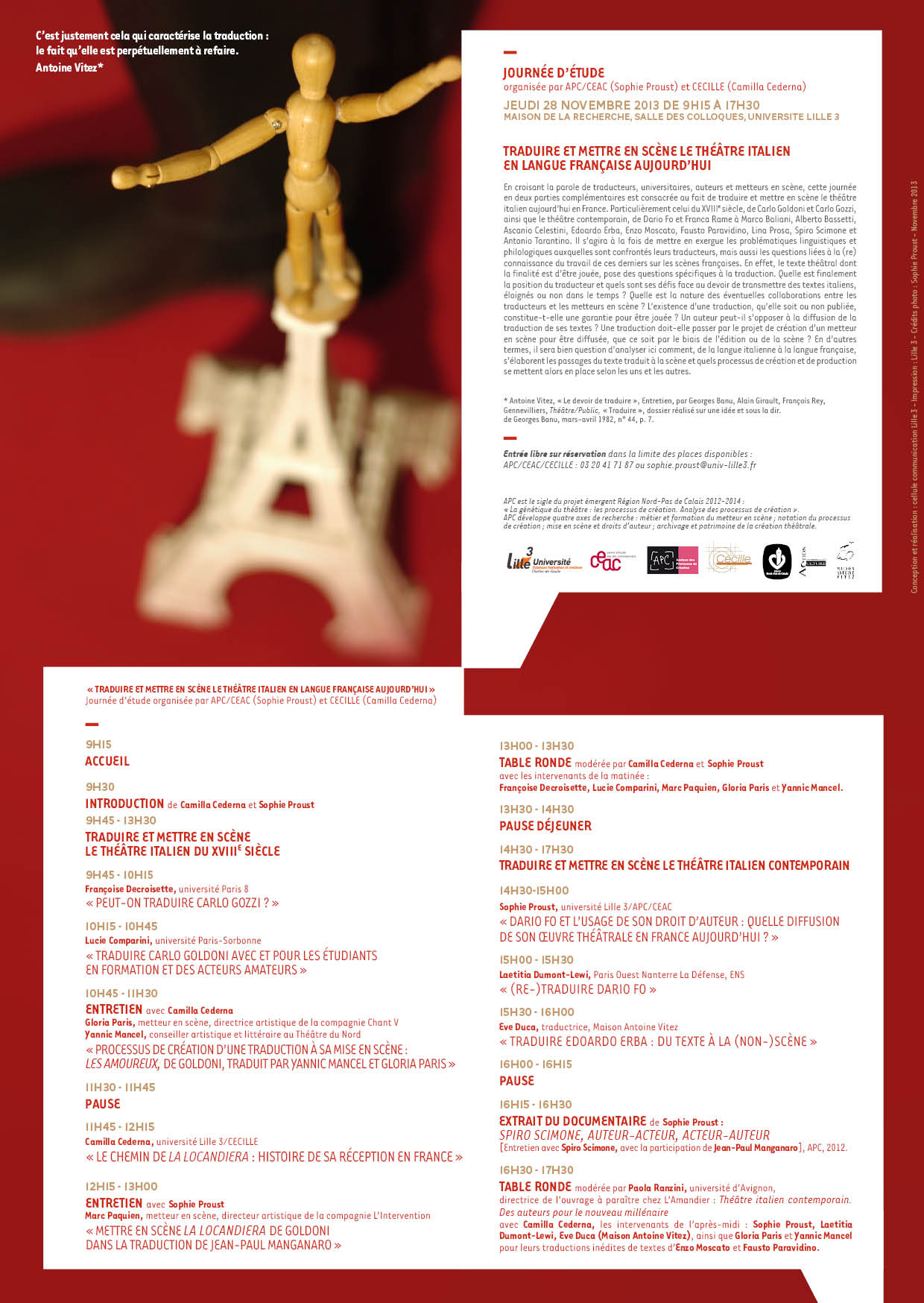 Colloque: TRADUIRE ET METTRE EN SCENE LE THEATRE ITALIEN.