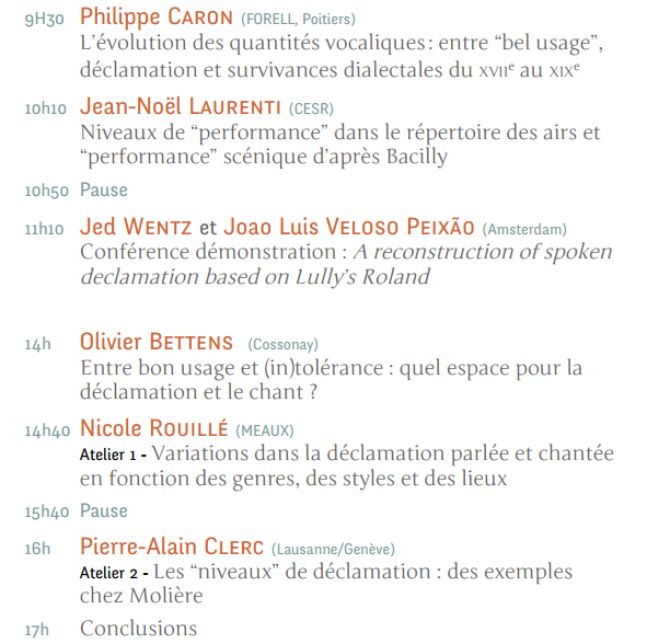 Séminaire de Recherche : Déclamation, chant et danse en France aux XVIIe  et XVIIIe  siècles : niveaux, lieux de performance, courants et filiations, J.-N. Laurenti et B. Louvat (dir.)