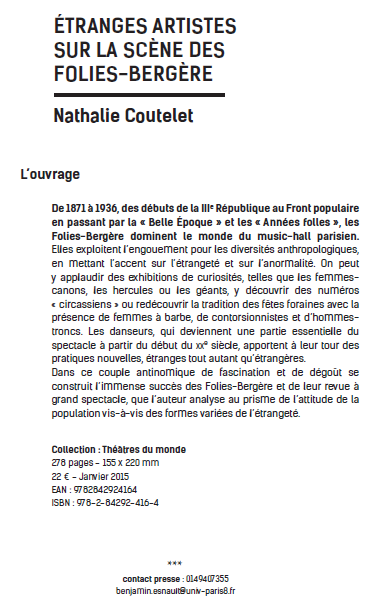 Publication: Etranges artistes sur la scène des Folies-Bergère par Nathalie Coutelet