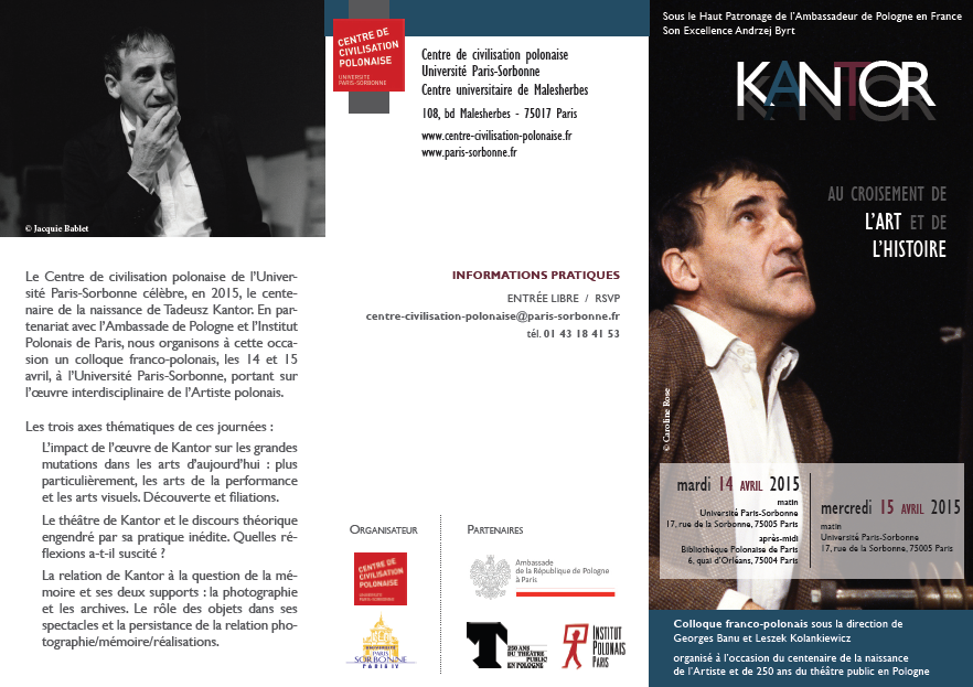 Conférence: Kantor, au croisement de l’art et de l’histoire, 14 et 15 avril 2015.