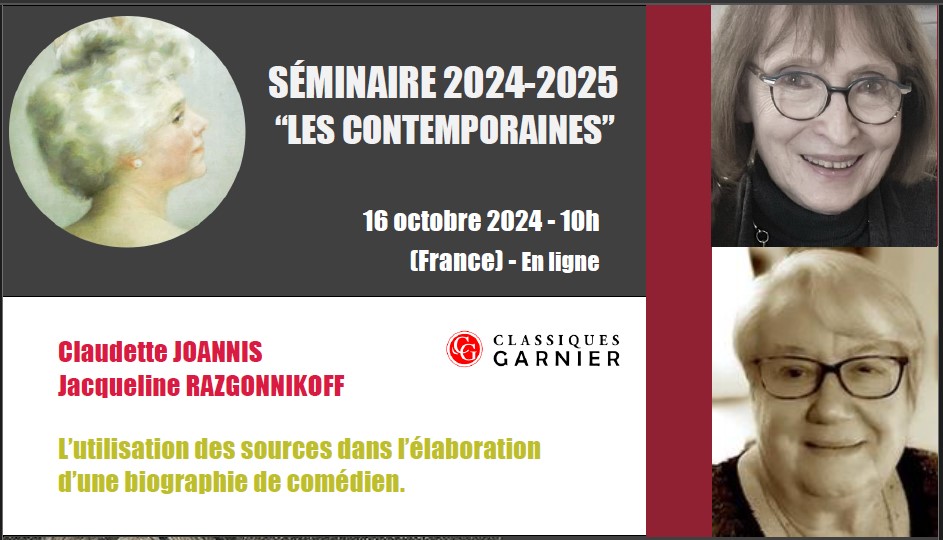 Séminaire "Les Contemporaines" - 16 octobre - Claudette Joannis et Jacqueline Razgonnikof Séminaire "Les Contemporaines" - 16 octobre - Claudette Joannis et Jacqueline Razgonnikof
